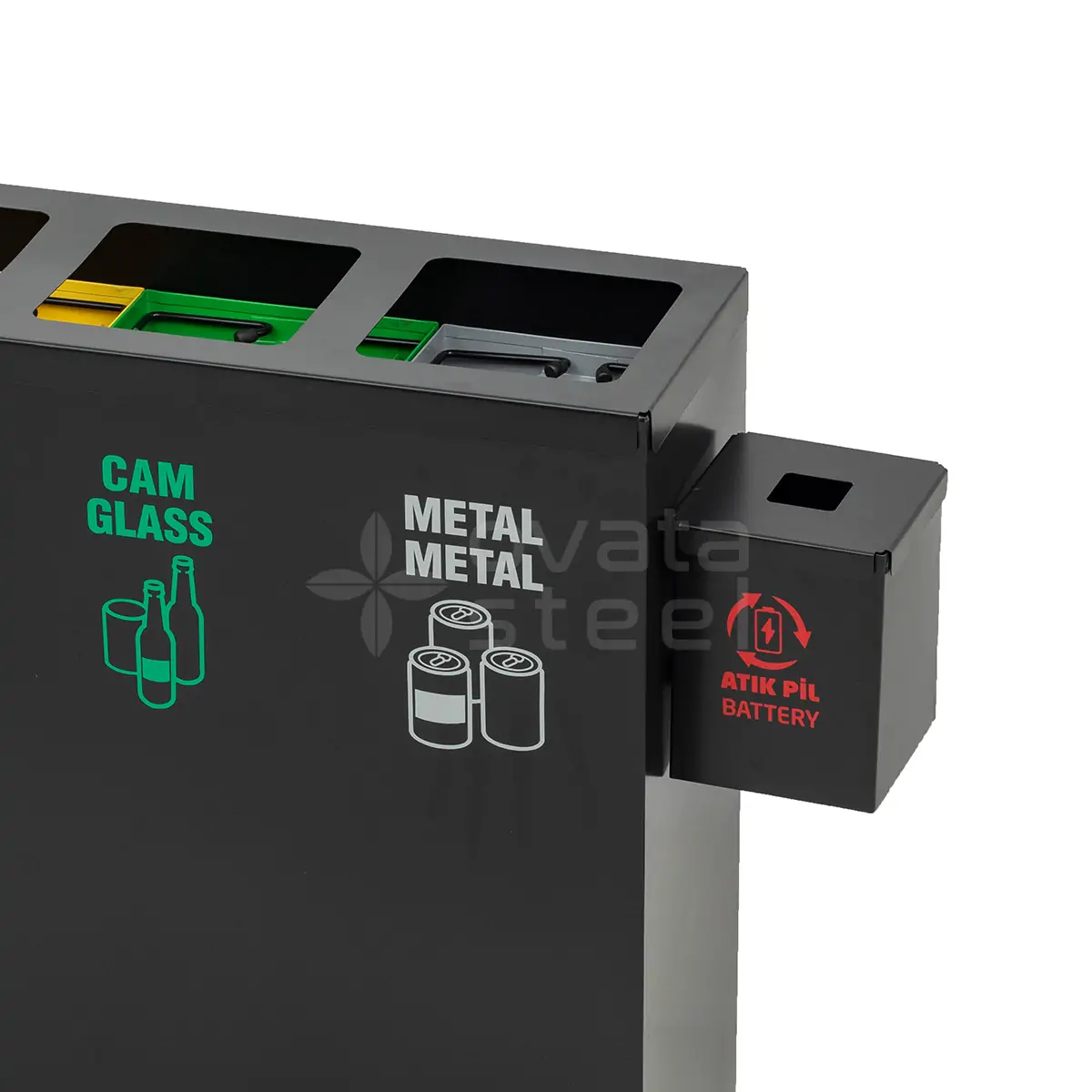 Ovata-433 4-Compartment Recycling Bin with Battery Box – view 3