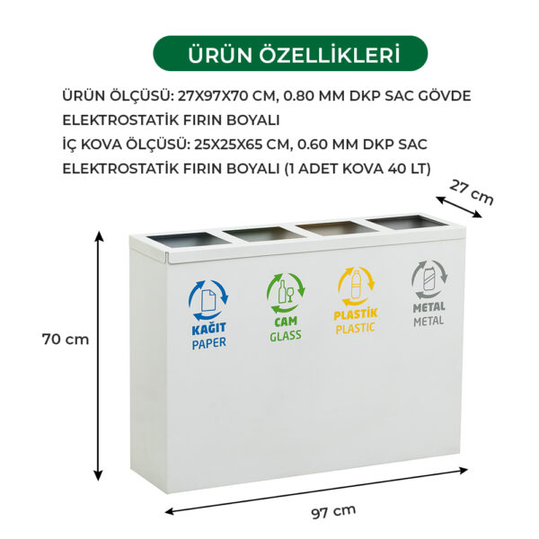 4'lü sıfır atık kutusu dkp sac gövde geri dönüşüm kutusu