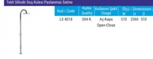 Ovata-1120 Paslanmaz Havuz Duşu Bahçe Sahil Duş Kulesi