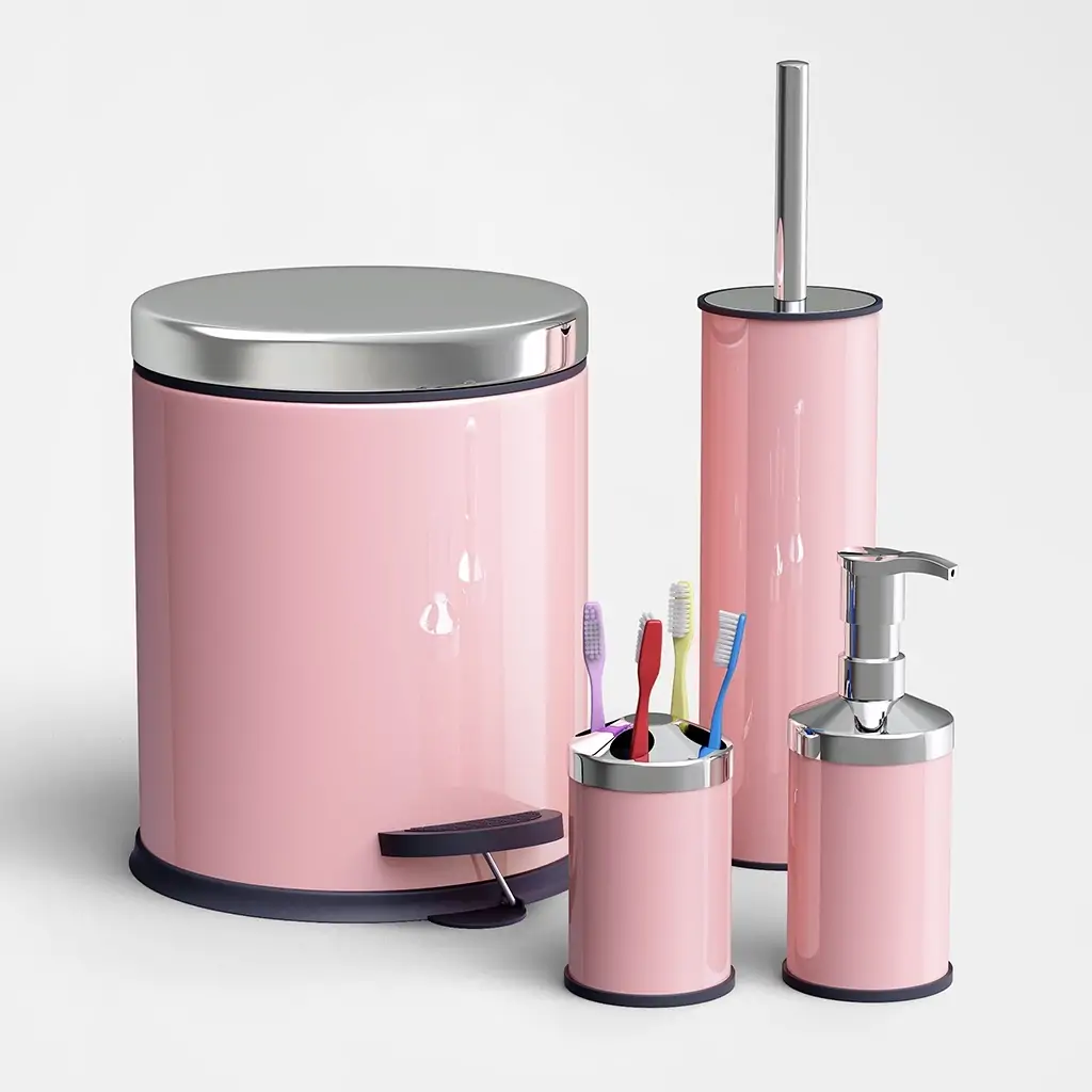 93f40e01-53c1-4e42-990e-e3d1442b0588 Ovata 4055 4'lü Banyo Seti Paslanmaz Kapak (Pembe)