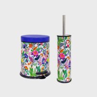 2'li banyo seti desenli pedallı çöp kovası ve tuvalet fırçası