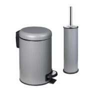 gri 2'li banyo seti çöp kovası tuvalet fırçası