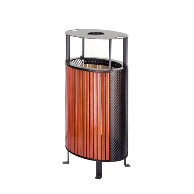 Ovata-611 Wood Open Space Trash Can