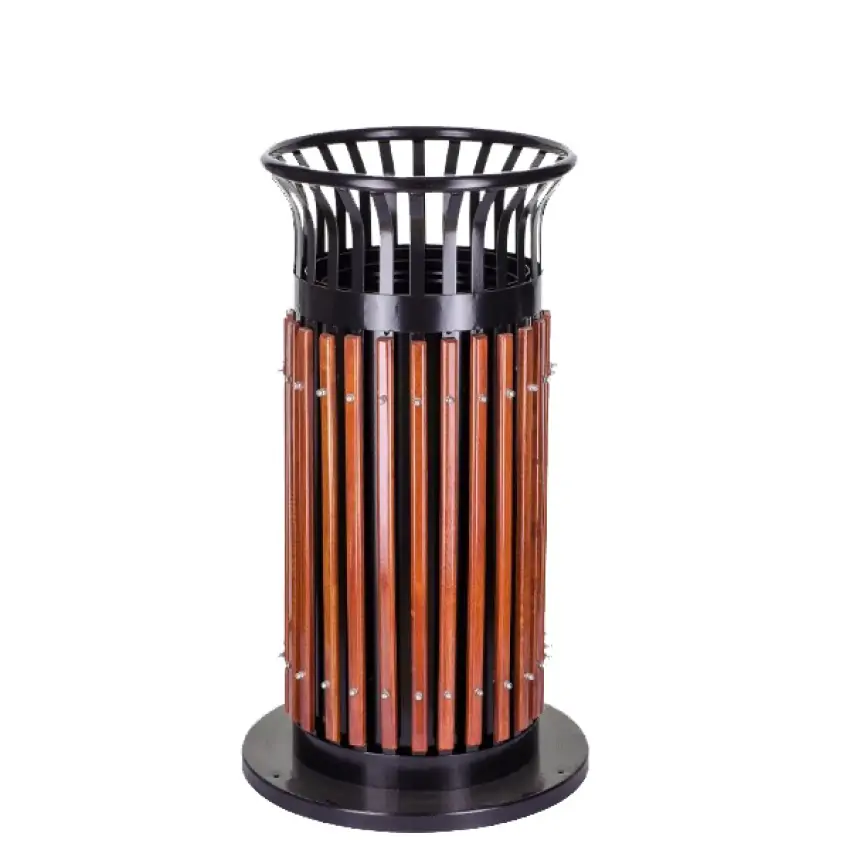 Ovata-613 Wood Open Space Trash Can