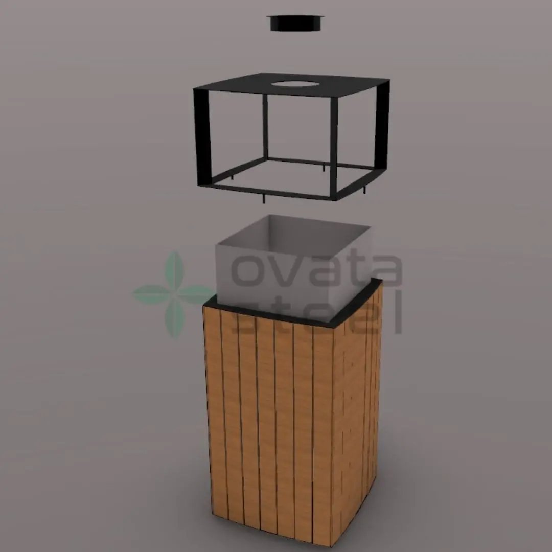 Ovata-612 Wood Open Space Trash Can – view 2