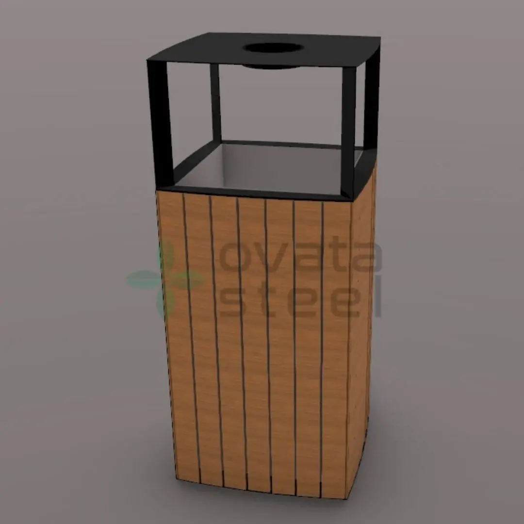 Ovata-612 Wood Open Space Trash Can – view 3
