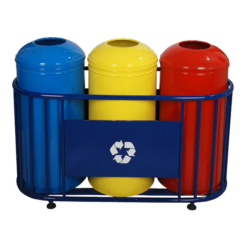 Ovata-410 3-Compartment Powder-Coated Recycling Bin