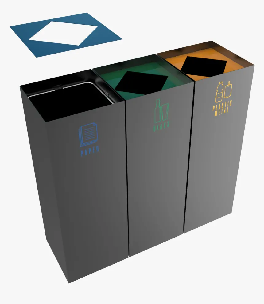 Ovata-417 3-Compartment Powder-Coated Recycling Bin