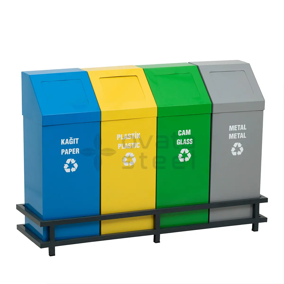 recycling- bins 01444 Ovata-444 4'lü + Hazneli + Yaylı Kapaklı Geri Dönüşüm Kutusu