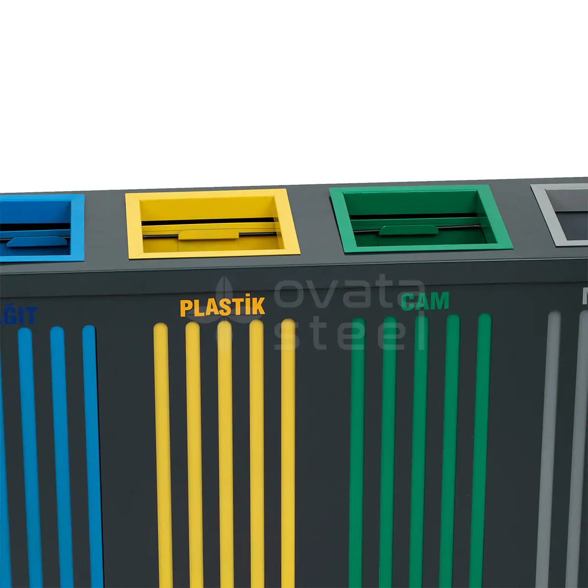 Ovata-400 4-Compartment Powder-Coated Recycling Bin – view 2