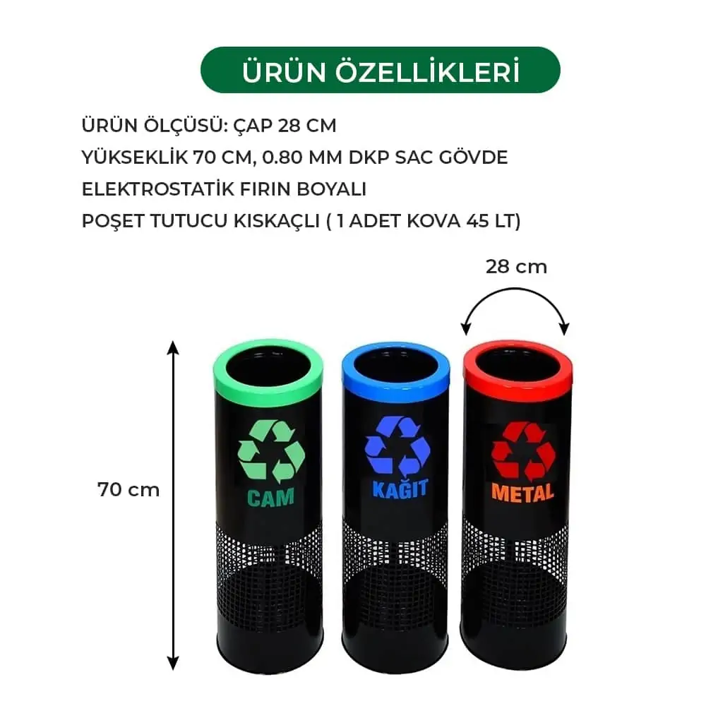 Ovata-407 3'lü Fırın Boyalı Metal Silindir Sıfır Atık Ünitesi