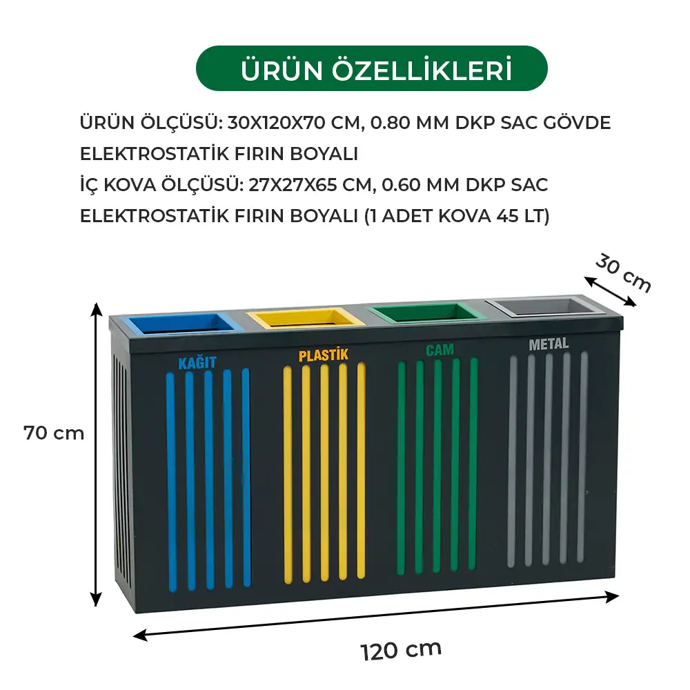 Ovata-400 4-Compartment Powder-Coated Recycling Bin – view 5