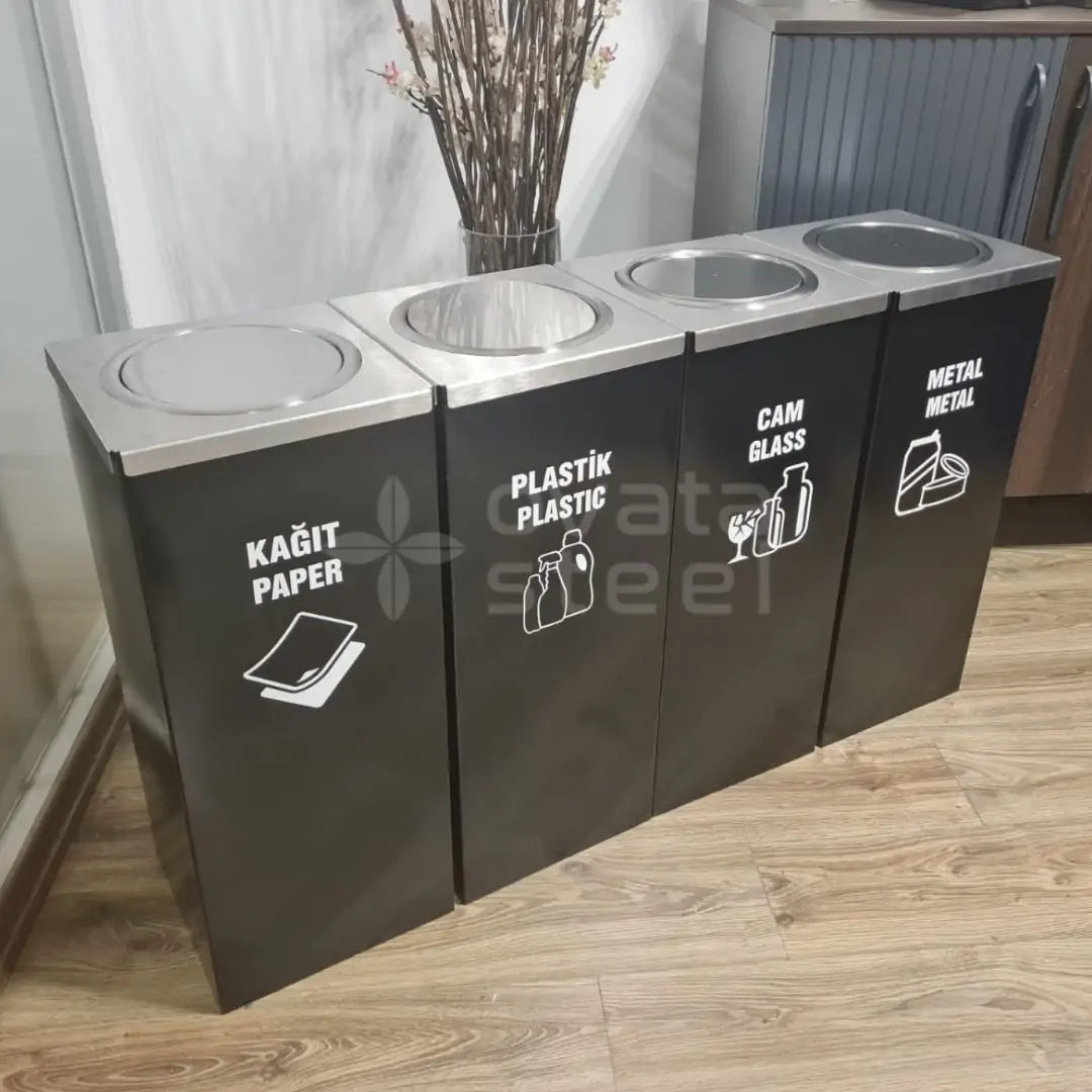 Geri Dönüşüm Kutusu Sıfır Atık Kutusu Ovata-461 4'lü Sıfır Atık Ünitesi